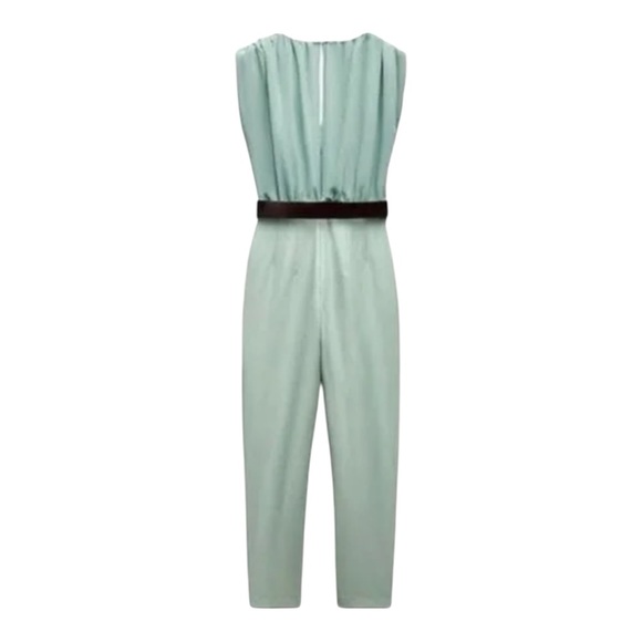 ZARA Sea Green Belted Jumpsuit – Size XS – New - Picture 2 of 7